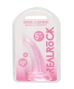 Realrock Crystal Clear Non-Realistic 5 In. Curved Dildo With Suction Cup Pink