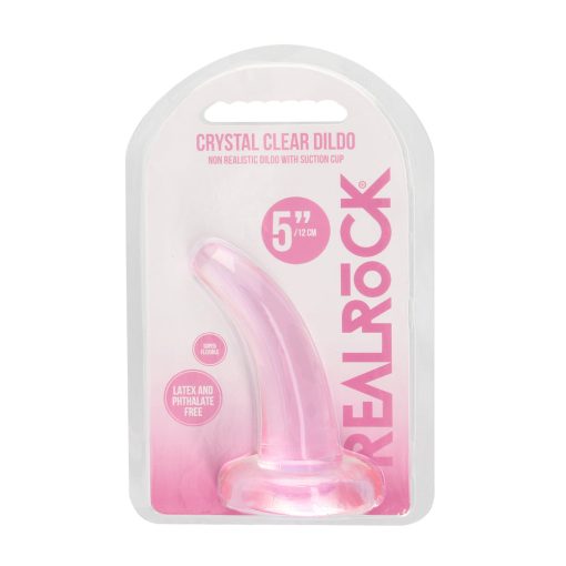 Realrock Crystal Clear Non-Realistic 5 In. Curved Dildo With Suction Cup Pink