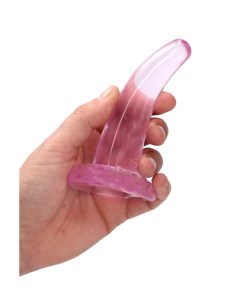 Realrock Crystal Clear Non-Realistic 5 In. Curved Dildo With Suction Cup Pink