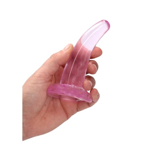 Realrock Crystal Clear Non-Realistic 5 In. Curved Dildo With Suction Cup Pink - Image 3
