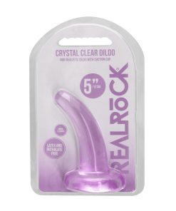 Realrock Crystal Clear Non-Realistic 5 In. Curved Dildo With Suction Cup Purple