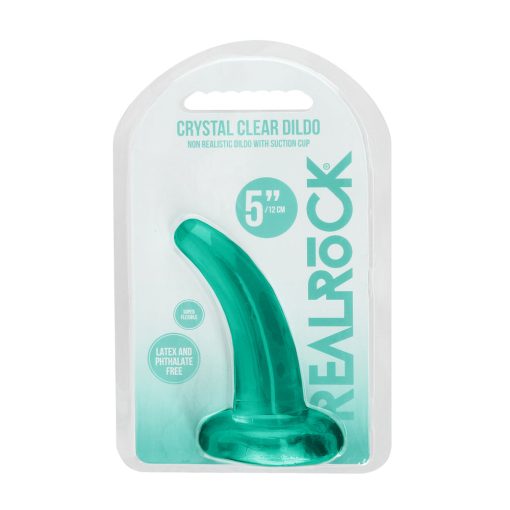 Realrock Crystal Clear Non-Realistic 5 In. Curved Dildo With Suction Cup Turquoise