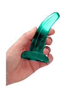 Realrock Crystal Clear Non-Realistic 5 In. Curved Dildo With Suction Cup Turquoise