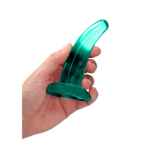 Realrock Crystal Clear Non-Realistic 5 In. Curved Dildo With Suction Cup Turquoise - Image 4