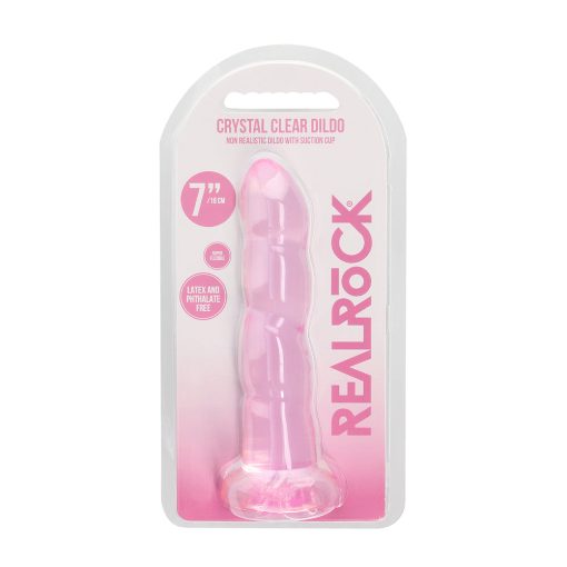 Realrock Crystal Clear Non-Realistic 7 In. Twisted Dildo With Suction Cup Pink
