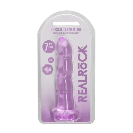 Realrock Crystal Clear Non-Realistic 7 In. Twisted Dildo With Suction Cup Purple