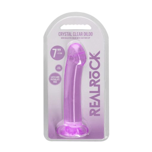 Realrock Crystal Clear Non-Realistic 7 In. Dildo With Suction Cup Purple
