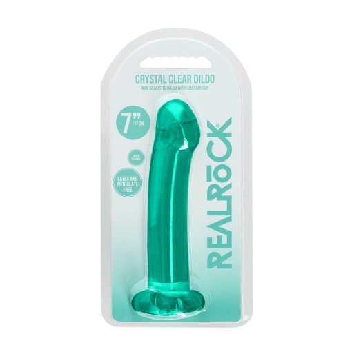 Realrock Crystal Clear Non-Realistic 7 In. Dildo With Suction Cup Turquoise