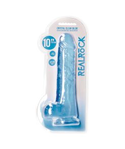 Realrock Crystal Clear Realistic 10 In. Dildo With Balls And Suction Cup Blue