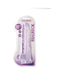 Realrock Crystal Clear Realistic 10 In. Dildo With Balls And Suction Cup Purple