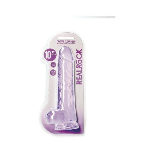 Realrock Crystal Clear Realistic 10 In. Dildo With Balls And Suction Cup Purple