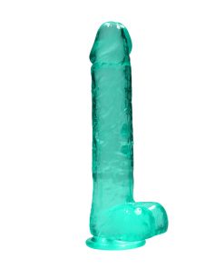 Realrock Crystal Clear Realistic 10 In. Dildo With Balls And Suction Cup Turquoise