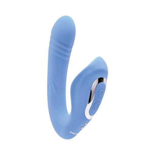 Evolved Tap & Thrust Rechargeable Thrusting Pulsing Silicone Dual Stimulator Blue - Image 2