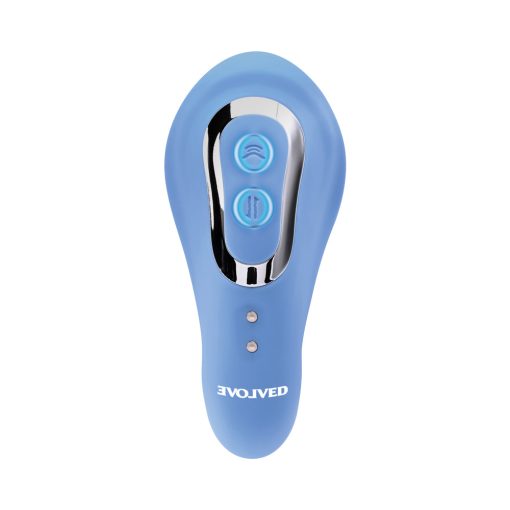 Evolved Tap & Thrust Rechargeable Thrusting Pulsing Silicone Dual Stimulator Blue - Image 4