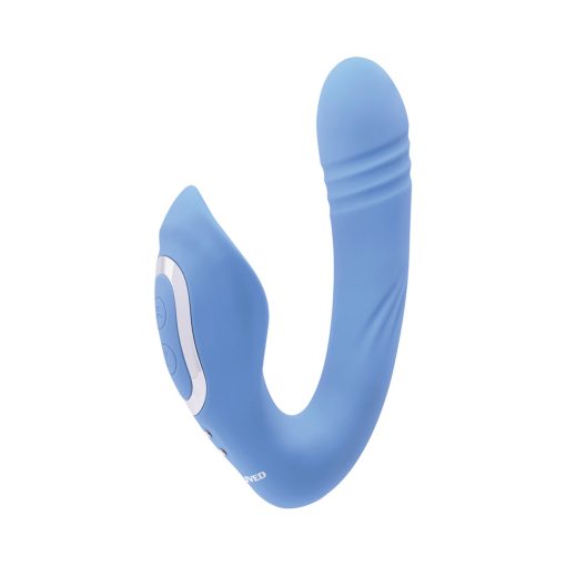 Evolved Tap & Thrust Rechargeable Thrusting Pulsing Silicone Dual Stimulator Blue - Image 8