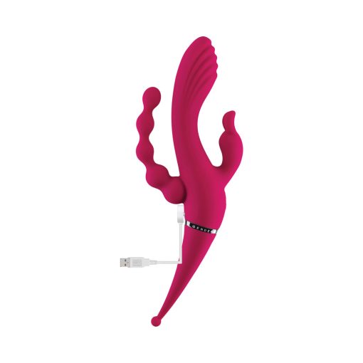 Gender X Four By Four Rechargeable Dual-Ended Multi-Stimulating Silicone Vibrator Burgundy - Image 3