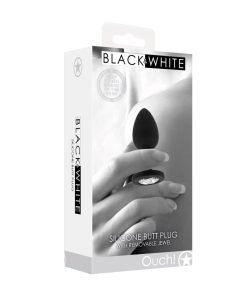 Ouch! Black & White Silicone Butt Plug With Removable Jewel Black