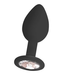 Ouch! Black & White Silicone Butt Plug With Removable Jewel Black