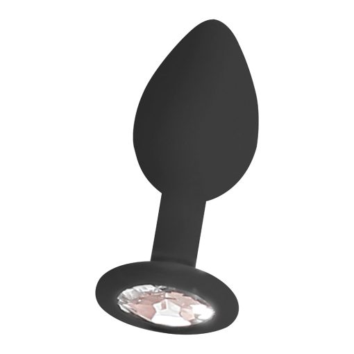 Ouch! Black & White Silicone Butt Plug With Removable Jewel Black - Image 3