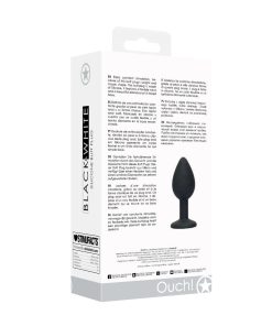 Ouch! Black & White Silicone Butt Plug With Removable Jewel Black