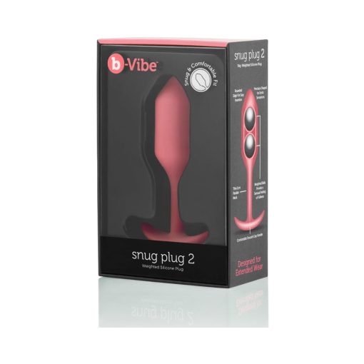 B-Vibe Snug Plug 2 Weighted Silicone Anal Plug Coral - Image 2