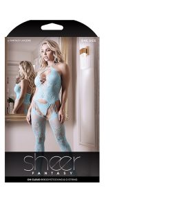 Fantasy Lingerie Sheer On Cloud 9 Bodystocking & G-String Light Blue O/S
