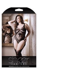 Fantasy Lingerie Sheer Impulsive Gartered Teddy Bodystocking Queen Size Black