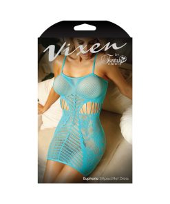 Fantasy Lingerie Vixen Euphoria Striped Net Dress Blue L/Xl