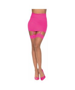 Dreamgirl Cuban Sheer Thigh-High With Contrast Seam Detail Nude/Hot Pink Os