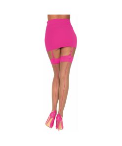 Dreamgirl Cuban Sheer Thigh-High With Contrast Seam Detail Nude/Hot Pink Os