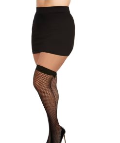 Dreamgirl Diamond-Net Fishnet Thigh-Highs With Vinyl Bowtie Accent Black Osq