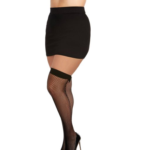 Dreamgirl Diamond-Net Fishnet Thigh-Highs With Vinyl Bowtie Accent Black Osq