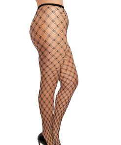 Dreamgirl Double-Knitted Fence-Net Pantyhose Black Osq