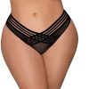 Dreamgirl Mesh Thong With Shadow Stripe Elastic Front Detail Black 1X Hanging