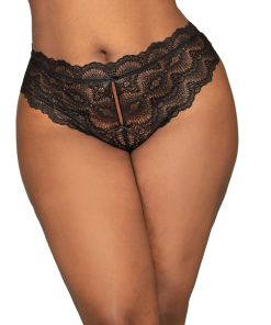 Dreamgirl Lace Tanga Open-Crotch Panty And Elastic Open Back Detail Black 2X Hanging