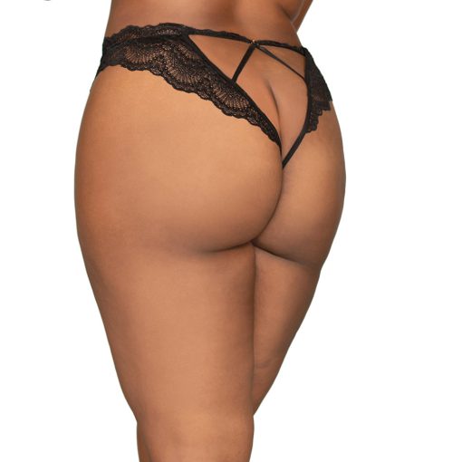 Dreamgirl Lace Tanga Open-Crotch Panty And Elastic Open Back Detail Black 2X Hanging - Image 2