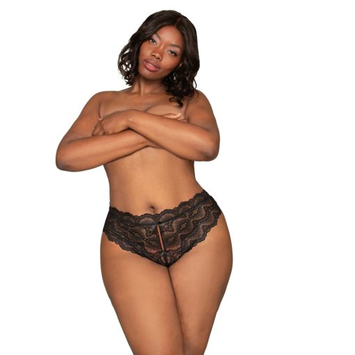 Dreamgirl Lace Tanga Open-Crotch Panty And Elastic Open Back Detail Black 2X Hanging - Image 3