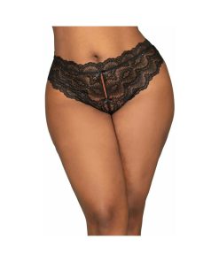 Dreamgirl Lace Tanga Open-Crotch Panty And Elastic Open Back Detail Black 3X Hanging