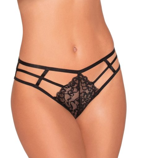 Dreamgirl Strappy Cheeky Panty With Center Front Lace Detail Black Xl Hanging
