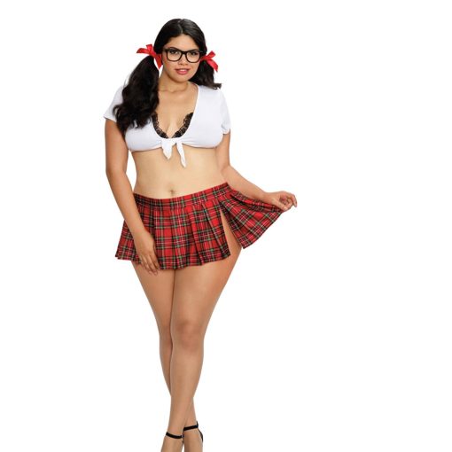 Dreamgirl 2-Piece Schoolgirl Set With Knit Crop Top & Pleated Mini Skirt Costume Queen Size - Image 2