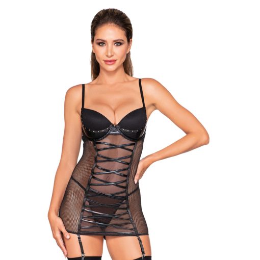 Dreamgirl Fishnet And Faux Leather Garter Slip Black M Hanging