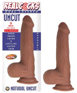 Realcocks Dual Layered Uncut Slider Fat Dick 9 In. Brown