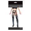 Coquette Thigh-High Wetlook Stockings With Garters Black Queen Size Boxed