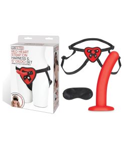 Lux Fetish Red Heart Strap-On Harness & 5 In. Dildo Set