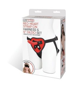 Lux Fetish Red Heart Strap-On Harness & 5 In. Dildo Set