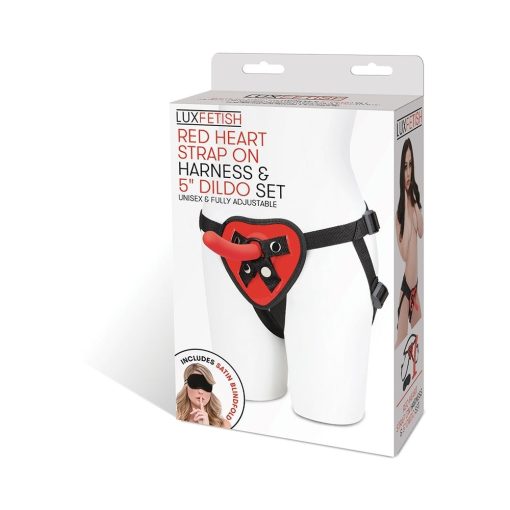 Lux Fetish Red Heart Strap-On Harness & 5 In. Dildo Set - Image 2