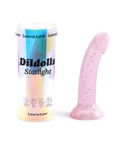 Love To Love Dildolls Starlight 6 In. Silicone Dildo With Multicolor Star Glitter Pink