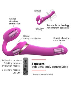 Strap-On-Me Rechargeable Remote-Controlled Multi Orgasm Bendable Strap-On Fuchsia L