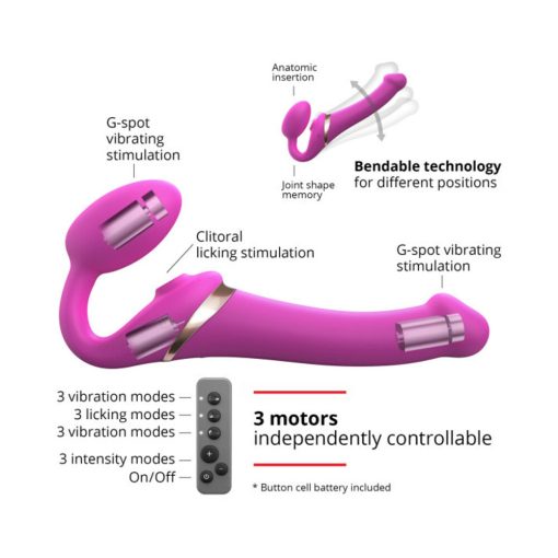 Strap-On-Me Rechargeable Remote-Controlled Multi Orgasm Bendable Strap-On Fuchsia L - Image 4