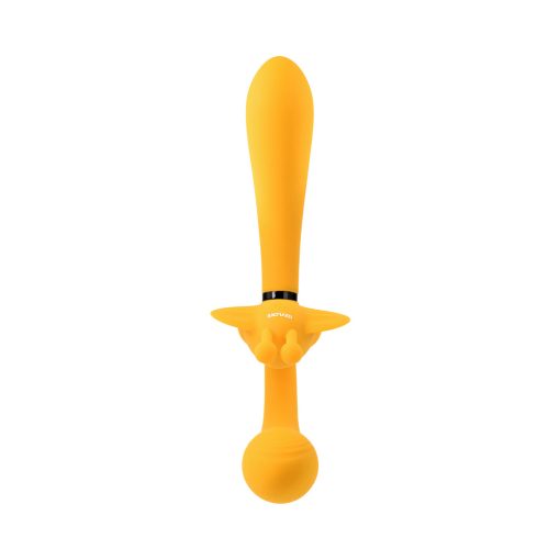 Evolved Monarch Rechargeable Silicone Multifunction Vibrating Strapless Strap-On Yellow - Image 7
